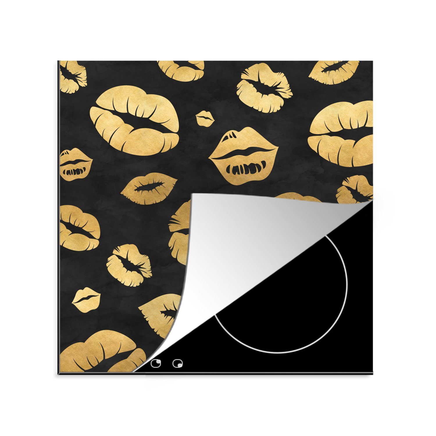 MuchoWow Herdblende-/Abdeckplatte Muster - Kuss - Gold - Schwarz, Vinyl, (1 tlg), 78x78 cm, Ceranfeldabdeckung, Arbeitsplatte für küche | Herdabdeckplatten