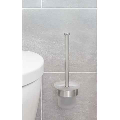 JAN MAX WC-Garnitur Madrid Toilettenbürste, Badezimmer, WC Bürste aus Edelstahl mit Ersatzbürste und Glashalterung