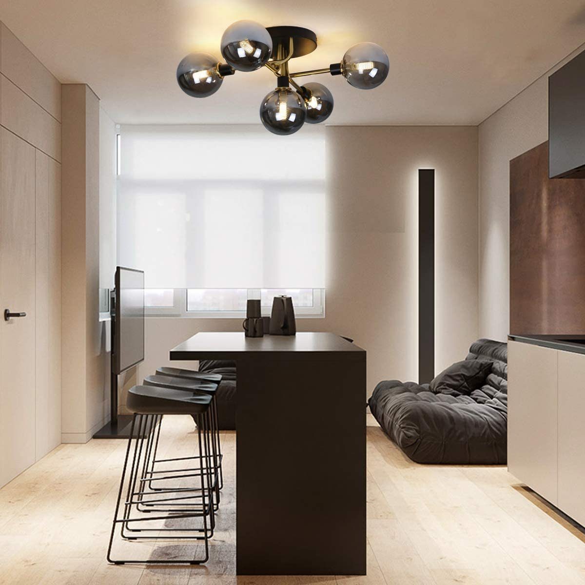 ZMH Deckenleuchte Retro Glas Kugel Deckenlampe für Wohnzimmer G9, LED wechselbar, Warmweiß