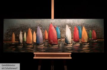 KUNSTLOFT Metallbild Speedy Boats 144x44 cm, handgefertiges Wandrelief 3D