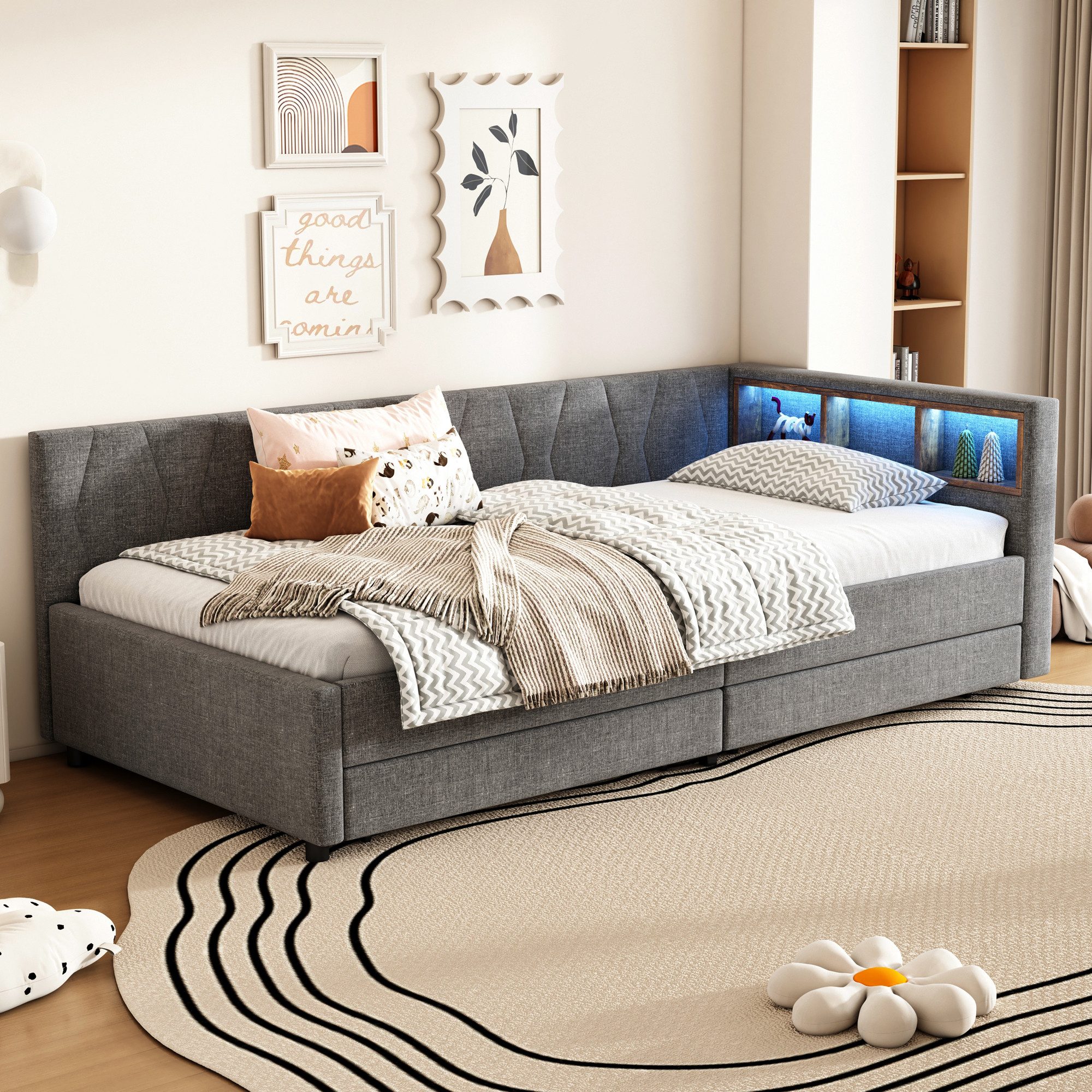 Flieks Daybett, LED Polsterbett Schlafsofa 90x200cm günstig online kaufen