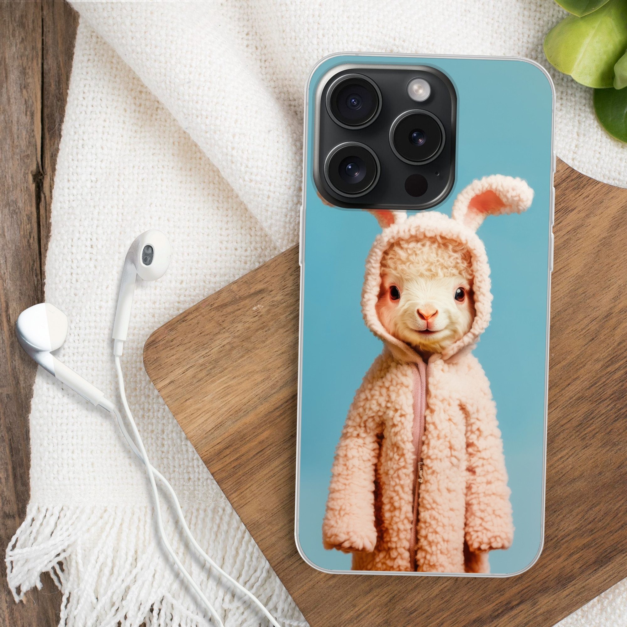 MuchoWow Handyhülle für Apple iPhone 15 Pro Lamm - Osterhase - Kostüm, Smartphone-Bumper, Print, Handy Schutzhülle Dünn
