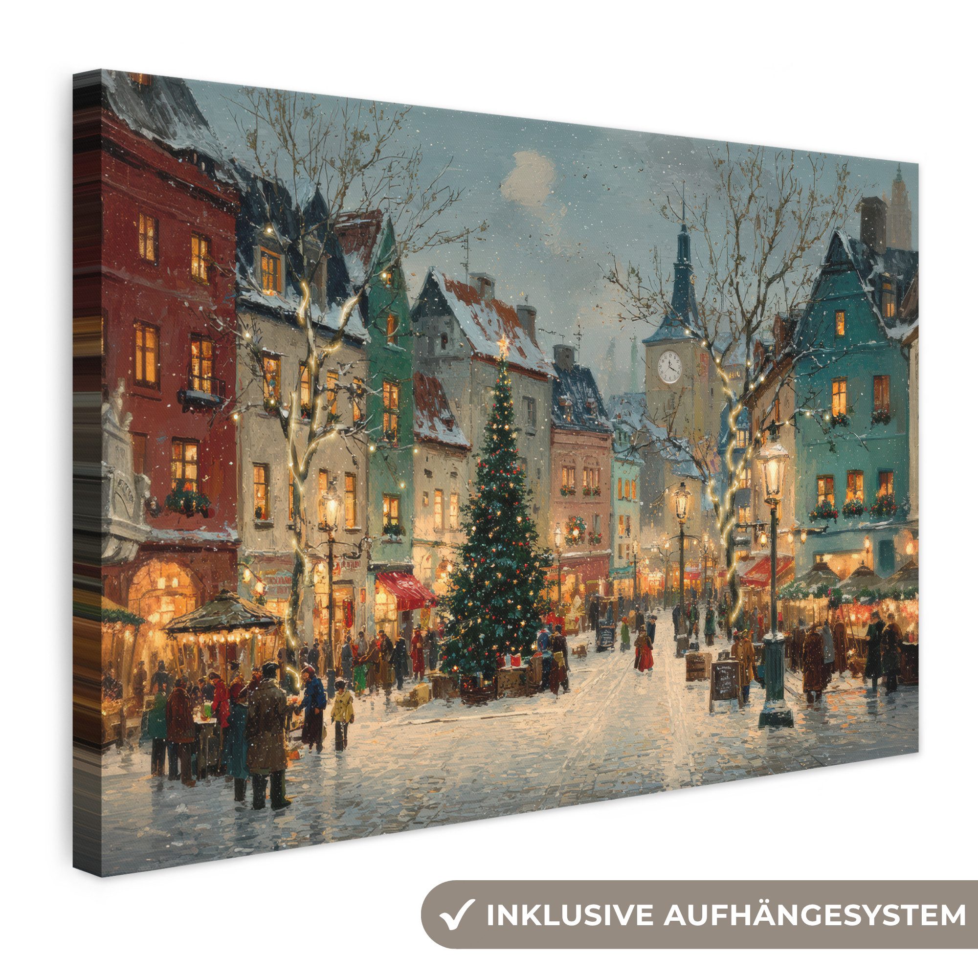 OneMillionCanvasses® Leinwandbild Weihnachtliche Atmosphäre - City Square - Farbenfroh, Fotodruck (1 St), Leinwand Bilder Klein, Wand Dekoration Aesthetic 30x20 cm