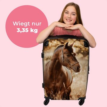 NoBoringSuitcases.com© Koffer Pferd - Natur - Braun - Mädchen 67x43x25cm, 4 Rollen, Mittelgroßer Koffer für Mädchen, Kinder Trolley