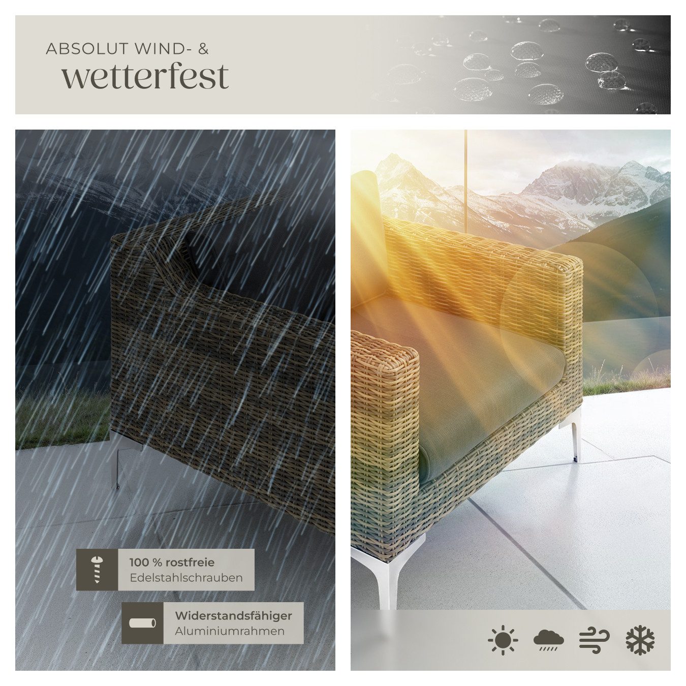 tectake Sitzgruppe Modulares Rattanset, (Set), Stabiler und belastbarer Rahmen aus leichtem und rostfreiem Aluminium