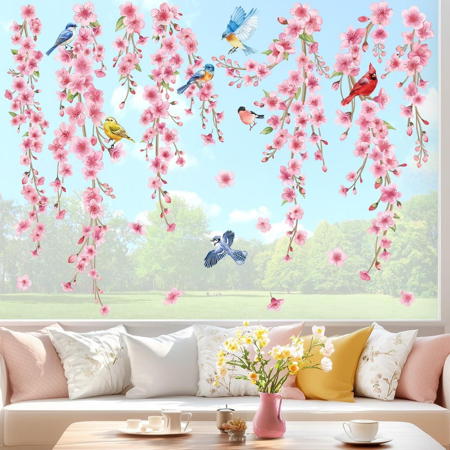 LuxusKollektion Fensterbild Fensterbilder Kirschblüte Rosa Hängend