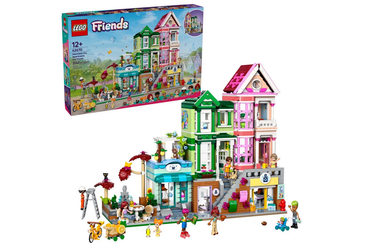 LEGO® Friends - Heartlake City Wohn- und Einkaufsstraße (42670) Konstruktions-Spielset, (2040 St., LEGO 42670), Inkl. 9 Minifiguren