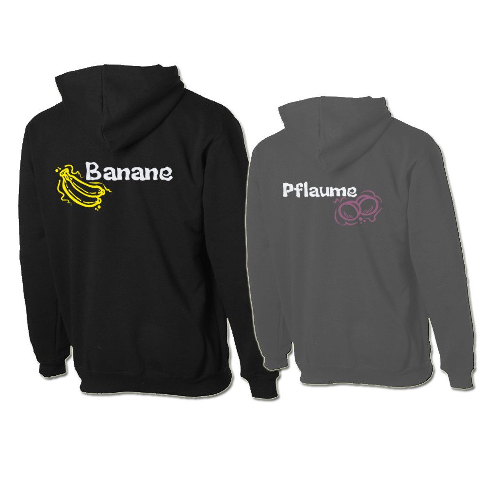 G-graphics Hoodie Pflaume & Banane (Partner- / Paar-Set, Einzelteile zum selbst zusammenstellen) Aufdruck auf der Vorder- oder Rückseiteseite wählbar