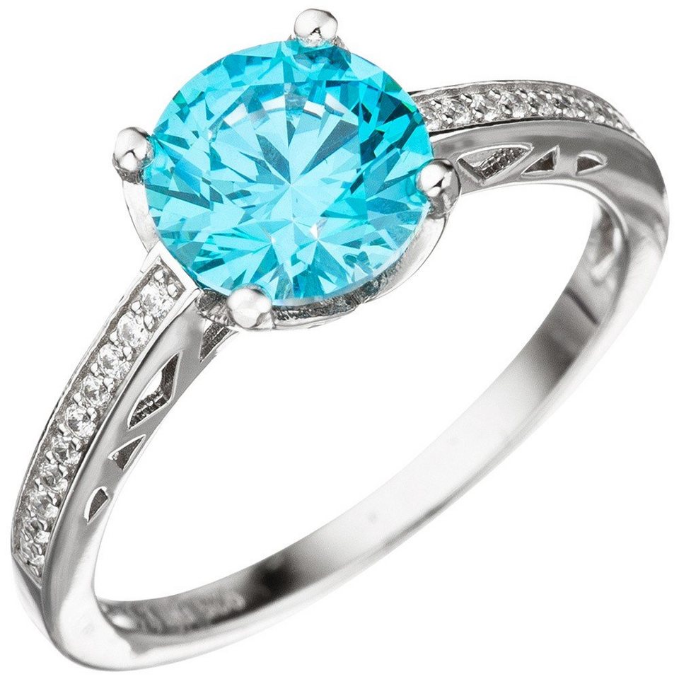 Schmuck Krone Silberring Ring Damenring mit Zirkonia türkis blau hellblau  facettiert 925 Silber Fingerring, Silber 925