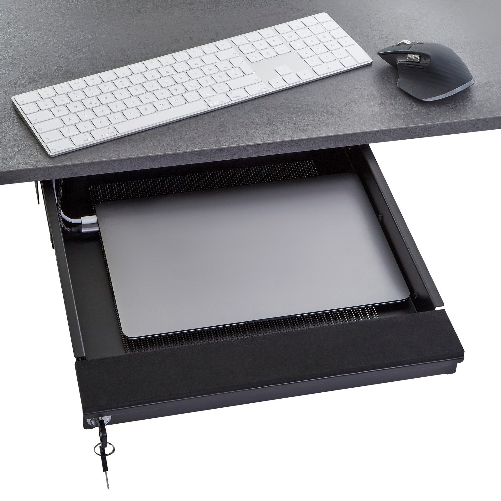 CAVO Schublade Unterbau Laptop-Schublade schwarz abschließbar Tischschublad (1 St), Laptop Arbeitstisch-Schublade 380 x 446 x 55 mm – Bild 4 von 5