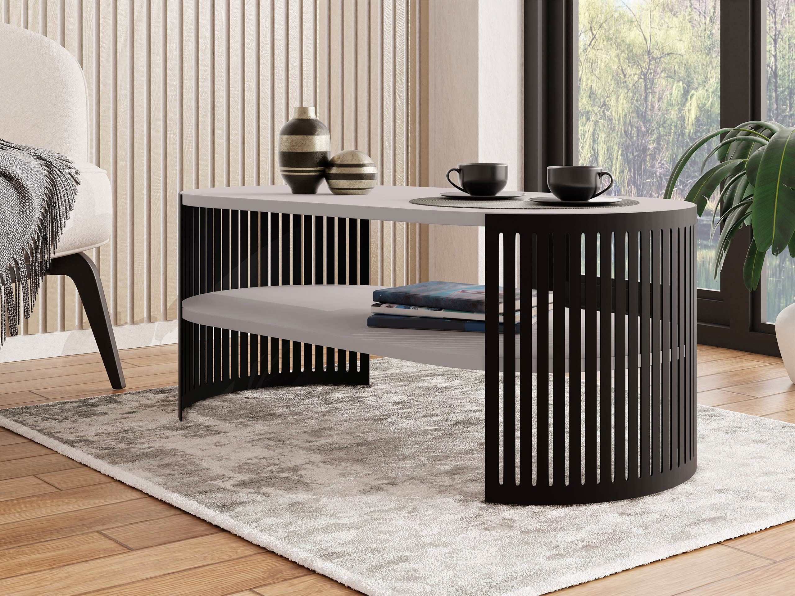 MIRJAN24 Couchtisch Fikoli Oval I (mit Regal), Gestell aus Stahl, 100x50x40 günstig online kaufen