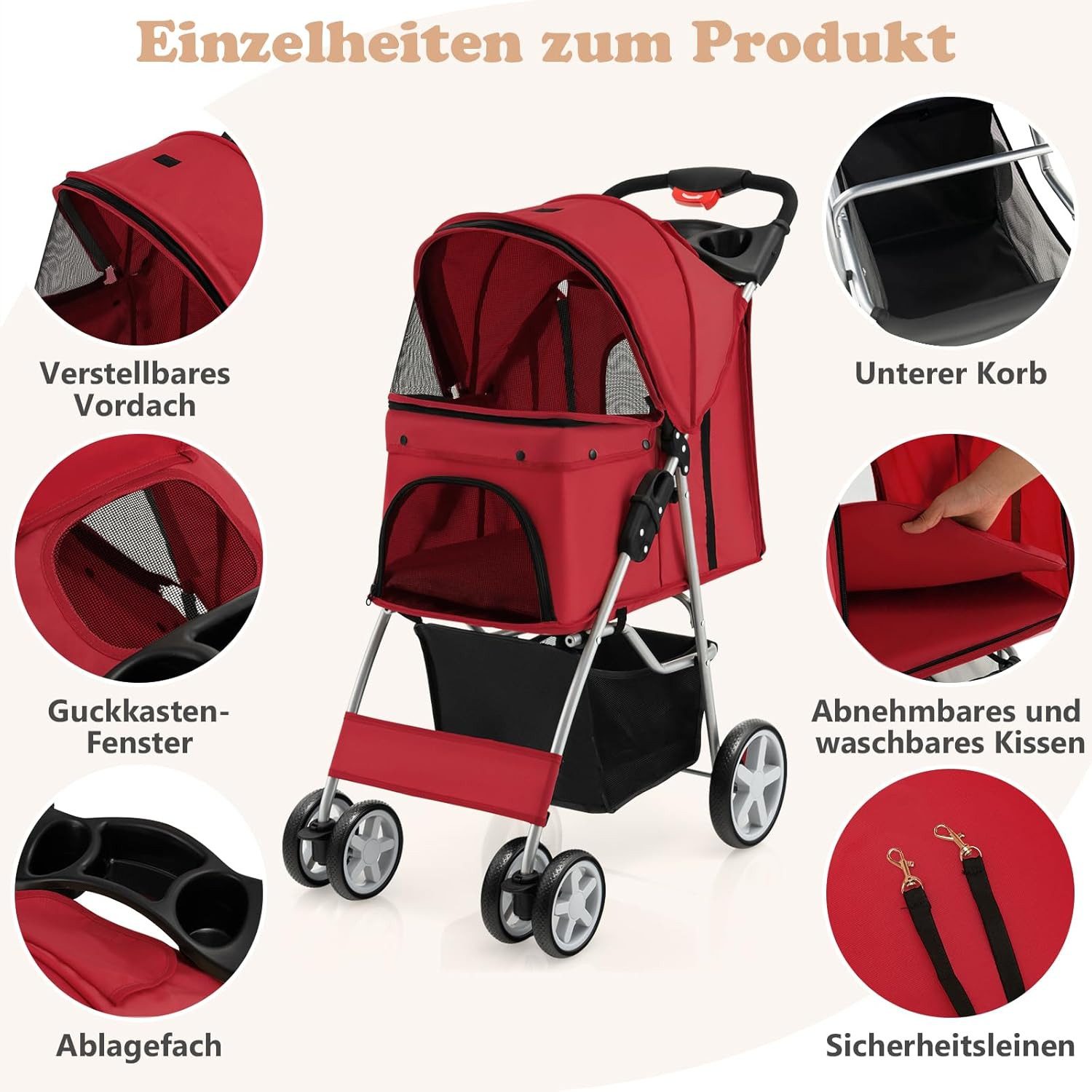 KOMFOTTEU Hundebuggy Fahrradhundeanhänger klappbar, mit Korb & Ablage