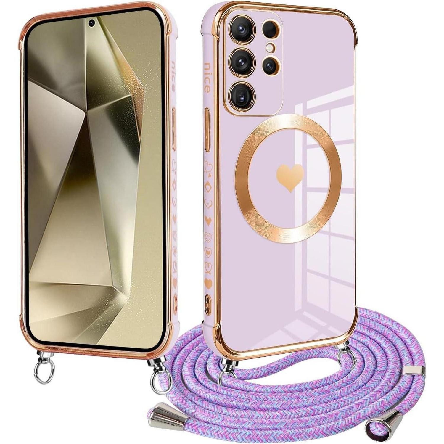 LuxusKollektion Case zum Umhängen Handyhülle S24 Ultra Handyband Silikon Samsung Galaxy S24 Ultra Lila