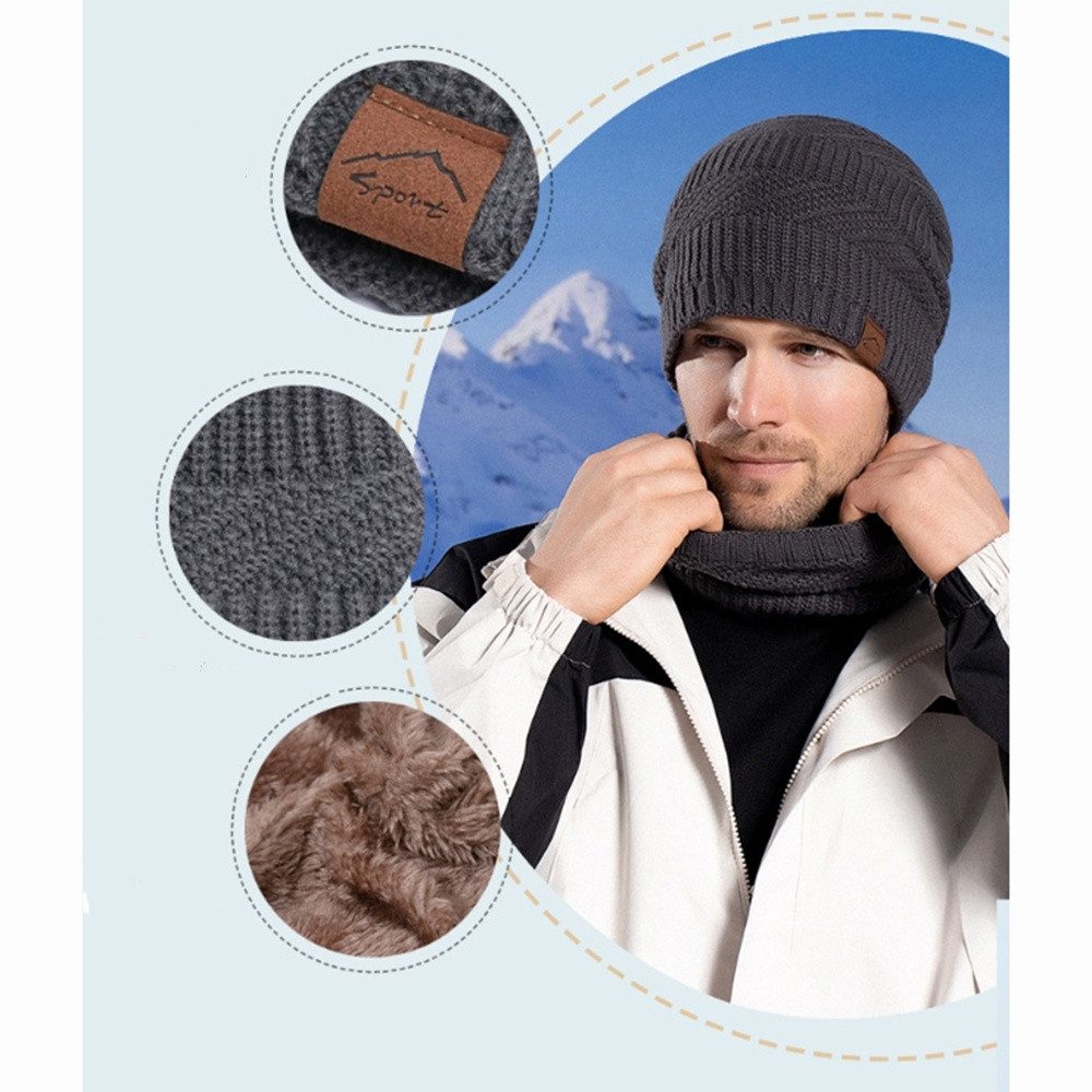 Zaewry Mütze & Schal 3 Stück Mütze, Schal & Handschuh-Sets für Herren Damen (Strick Gefüttert Beanie Mütze Touchscreen Handschuhe Schal Wärmer) für Kaltes Wette – Bild 5 von 5