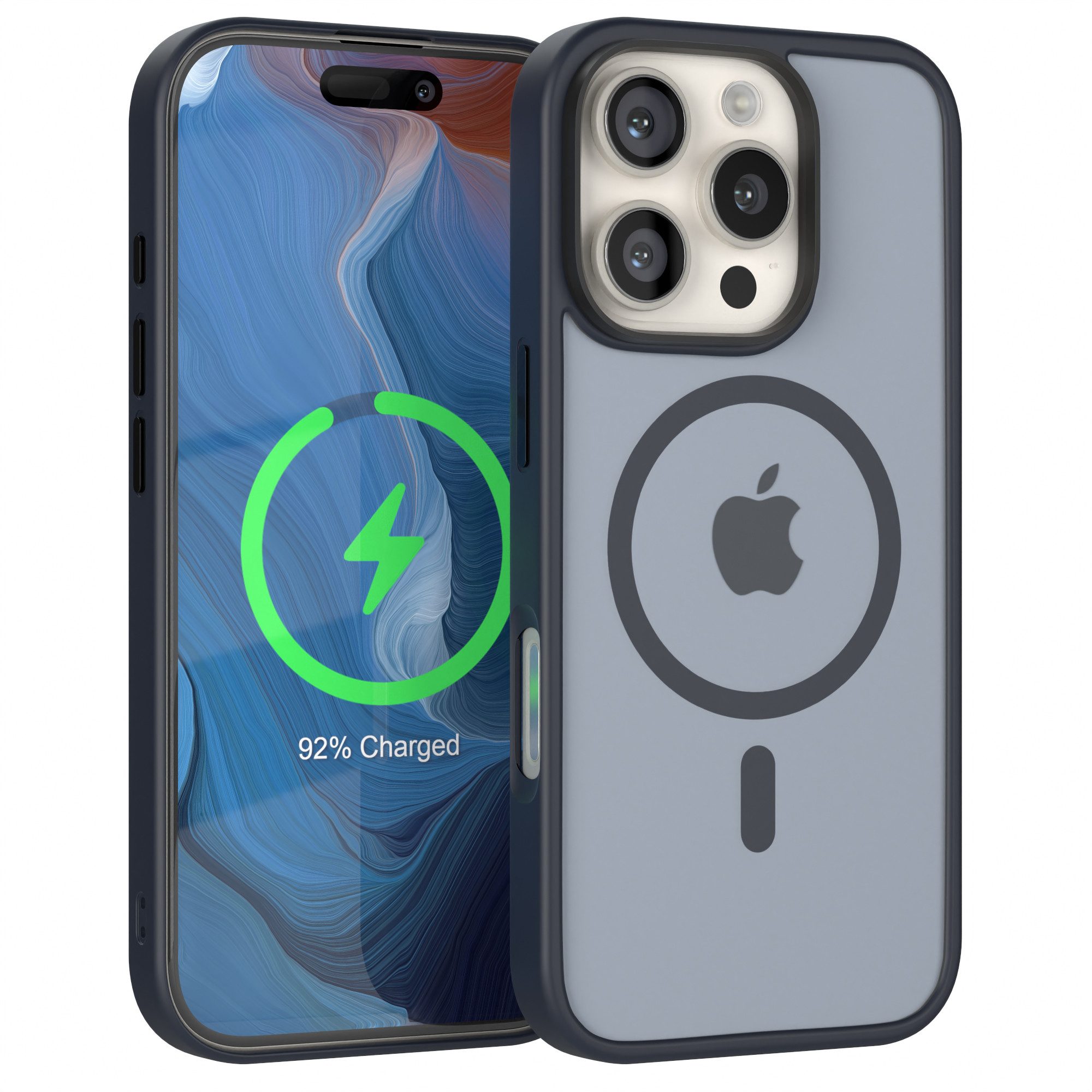 EAZY CASE Handyhülle Outdoor Case MagSafe für Apple iPhone 16 Pro 6,3 Zoll, Handy Cover MagSafe Slim Silicon Hülle Outdoorcase stoßfest Dunkelblau