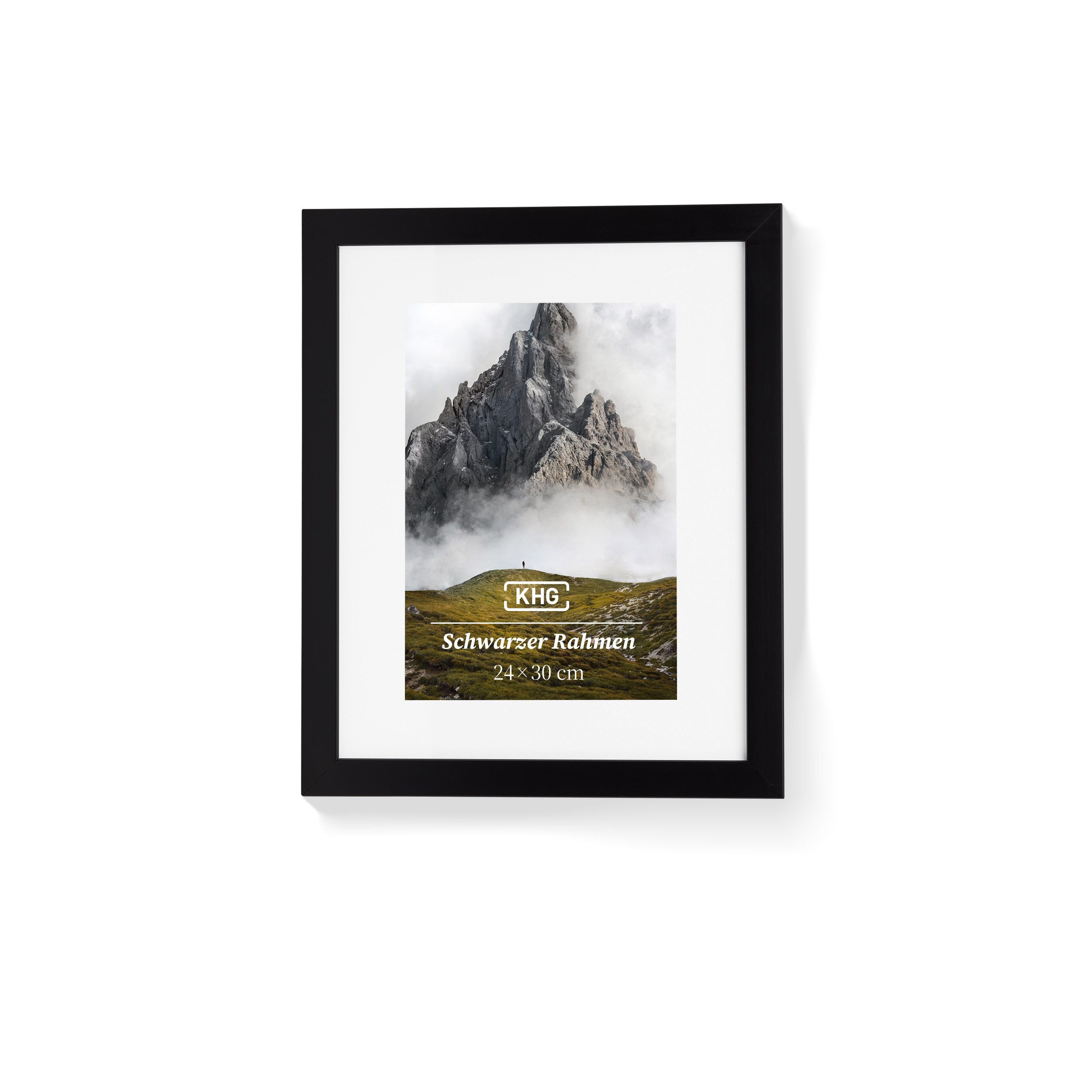 KHG Bilderrahmen 24x30 cm Schwarz, für 1 Bilder (stabile Glasfront, MDF-Holz-Rahmen foliert & Passepartout, 1 St), Premium-Rahmen für Fotos, Poster, Zertifikate & Collagen