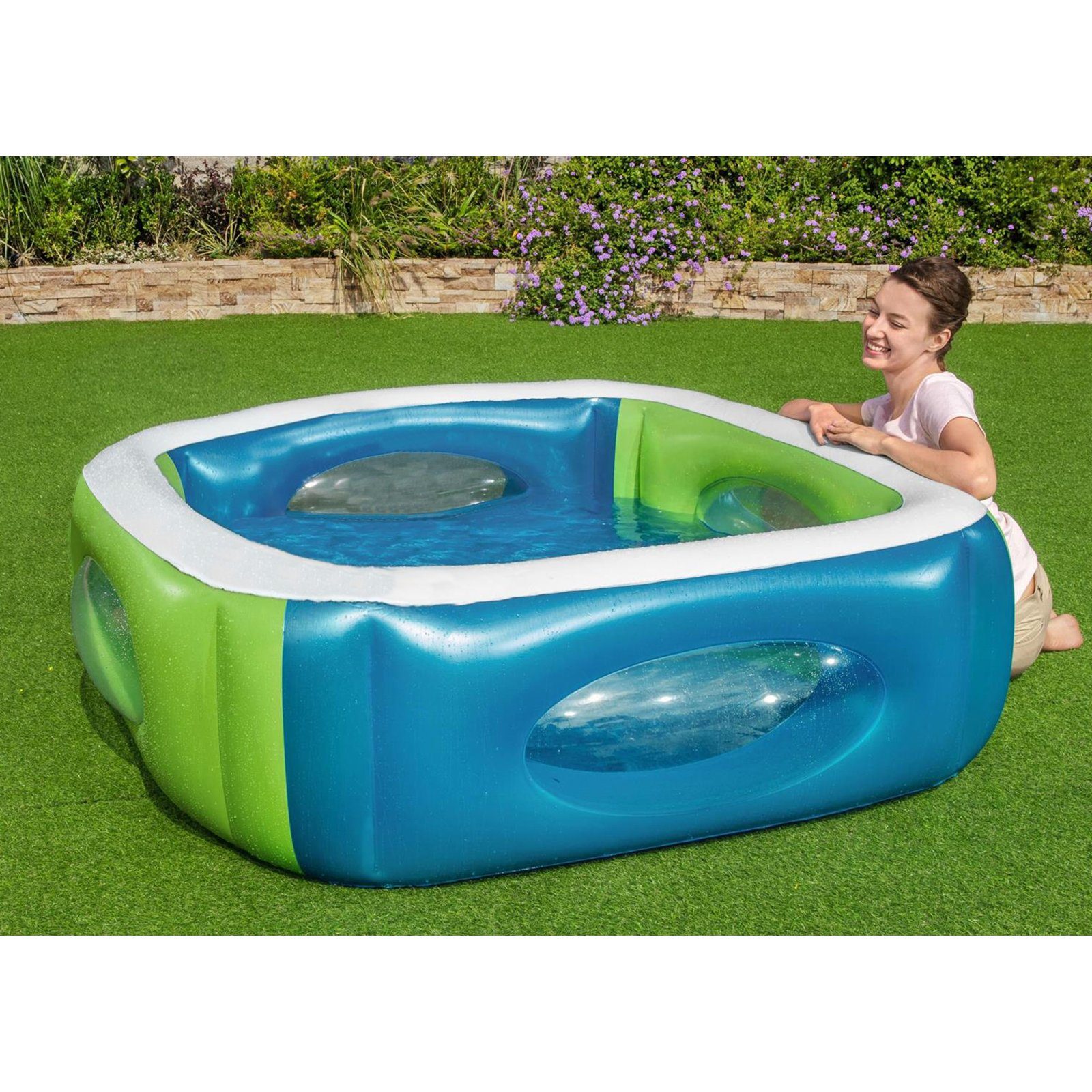 BESTWAY Pool Kinder Pool mit Fenster Swimmingpool Planschbecken 168x168x56cm (51132)