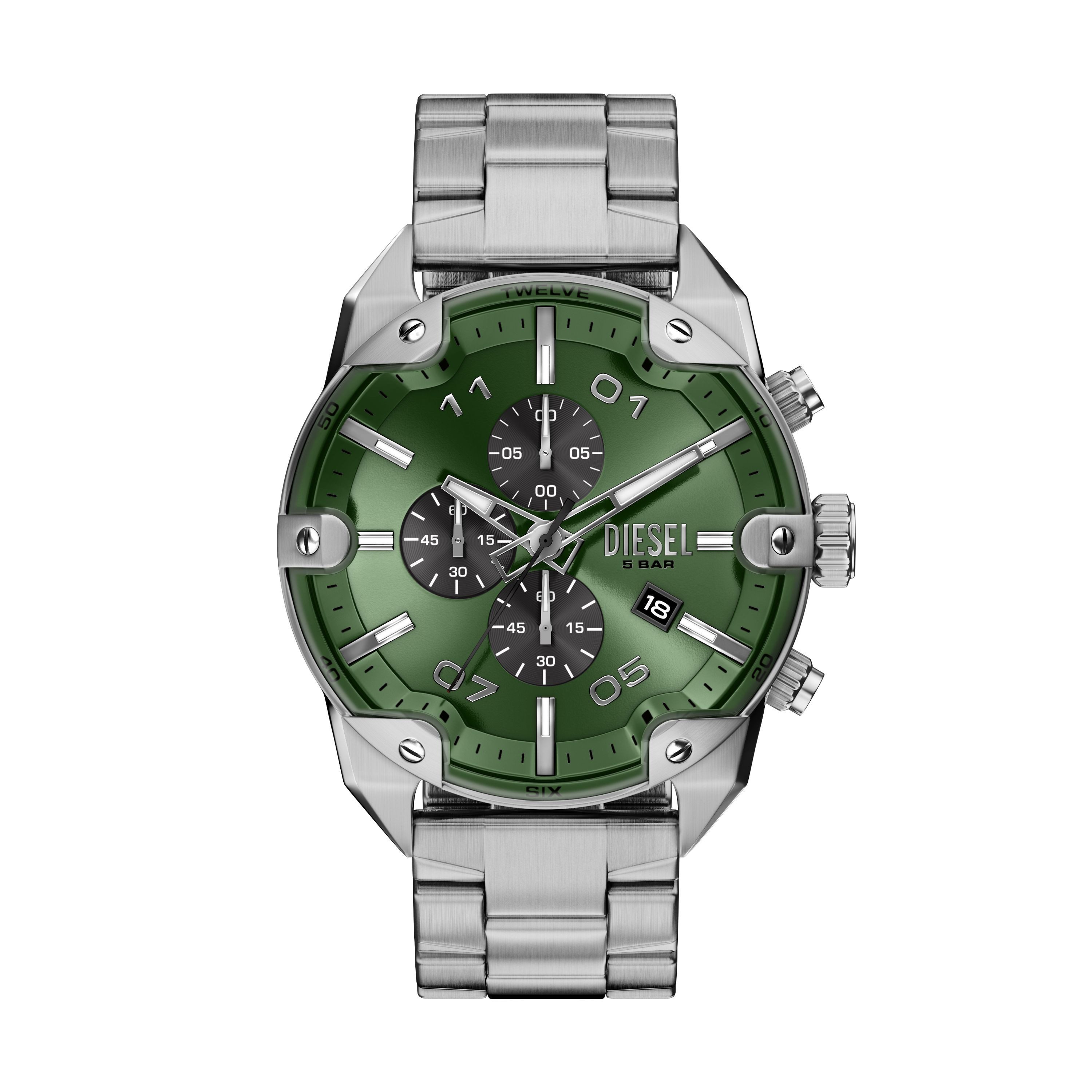 Diesel Chronograph Spiked DZ4712, Quarzuhr, Armbanduhr, Herrenuhr, Edelstahlarmband, analog, Tag