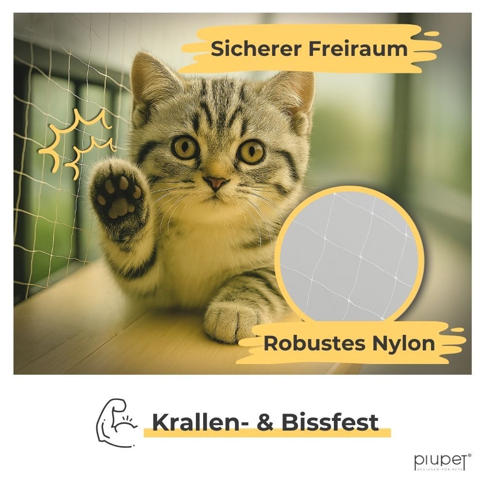 Piupet Tiersicherheitsnetz Katzennetz I transparent I inkl. Montagematerial I Balkon & Fenster