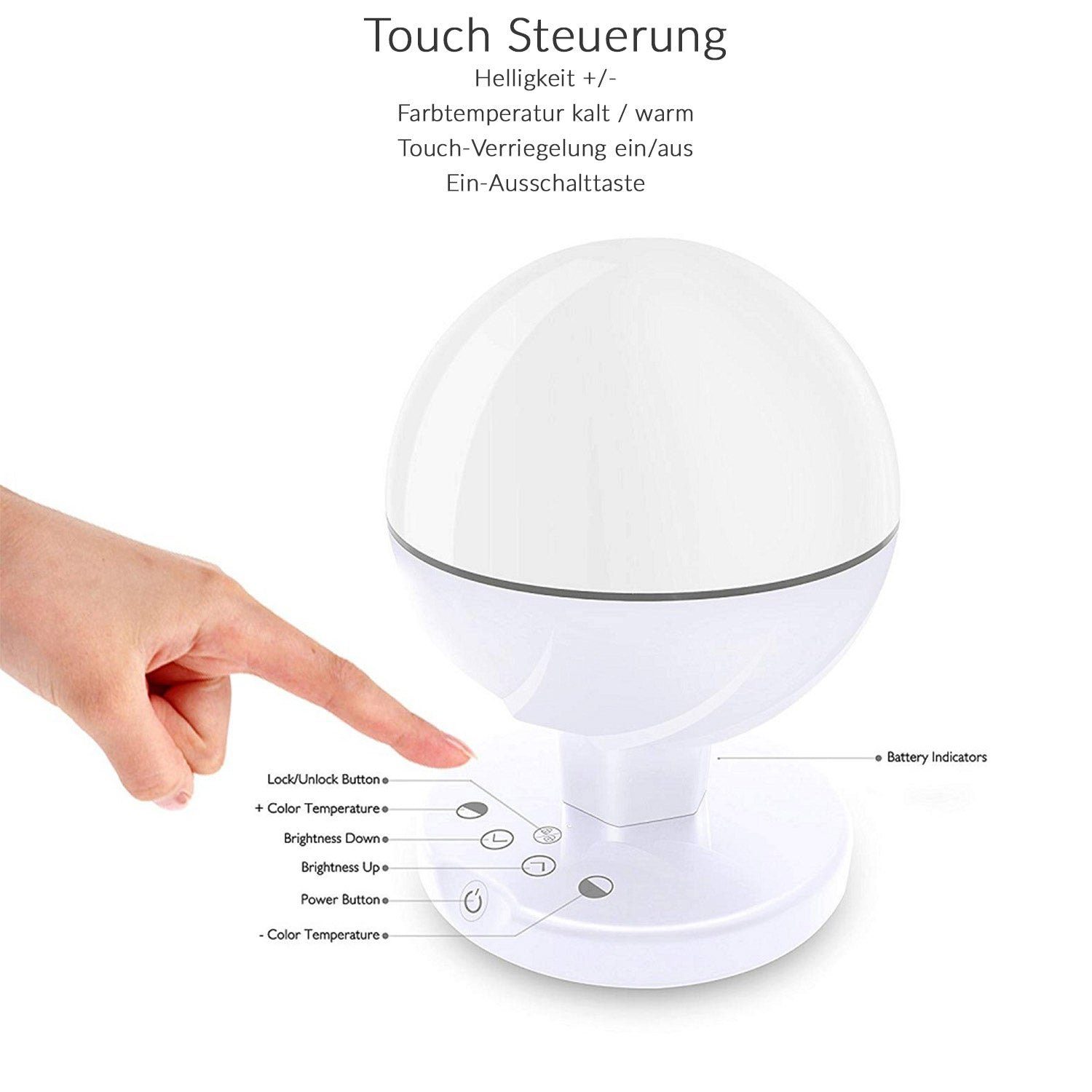 FeinTech LED Tischleuchte LTL00201 mit Akku, LED fest integriert, Tageslichtweiß, warmweiß, kaltweiß, Integr. USB-Powerbank