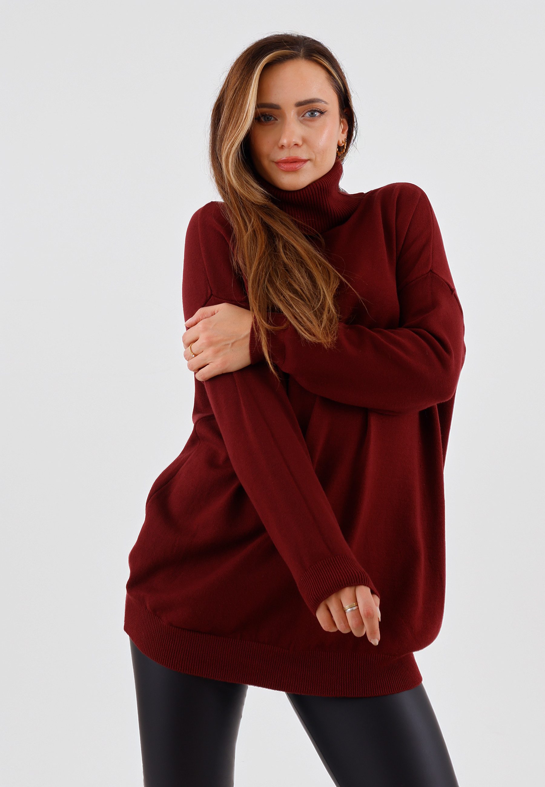 YC Fashion & Style Strickpullover Vokuhila-Rollkragenpullover – weich & lässig, One Size 34–44 in Unifarbe