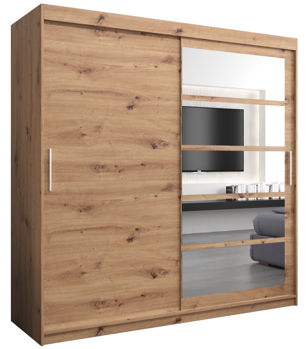 ABIKS MÖBEL Schwebetürenschrank Roma 1 Schlafzimmerschrank - mit Spiegel, Kleiderstange, Regalen