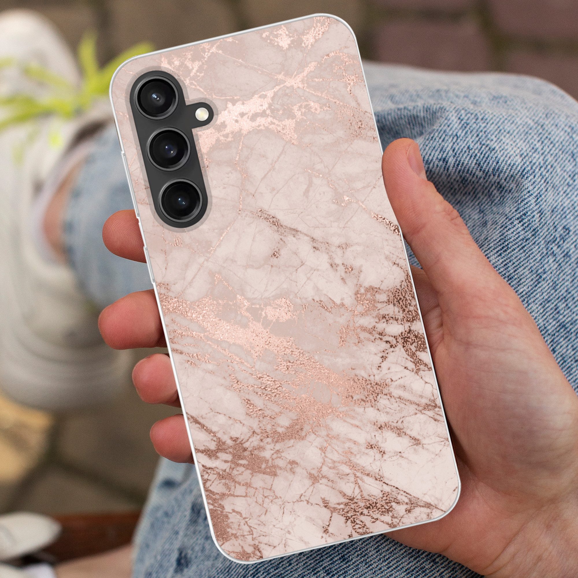 MuchoWow Handyhülle für Samsung Galaxy S23 FE Marmor - Rosa - Luxus - Marmoroptik - Glitze