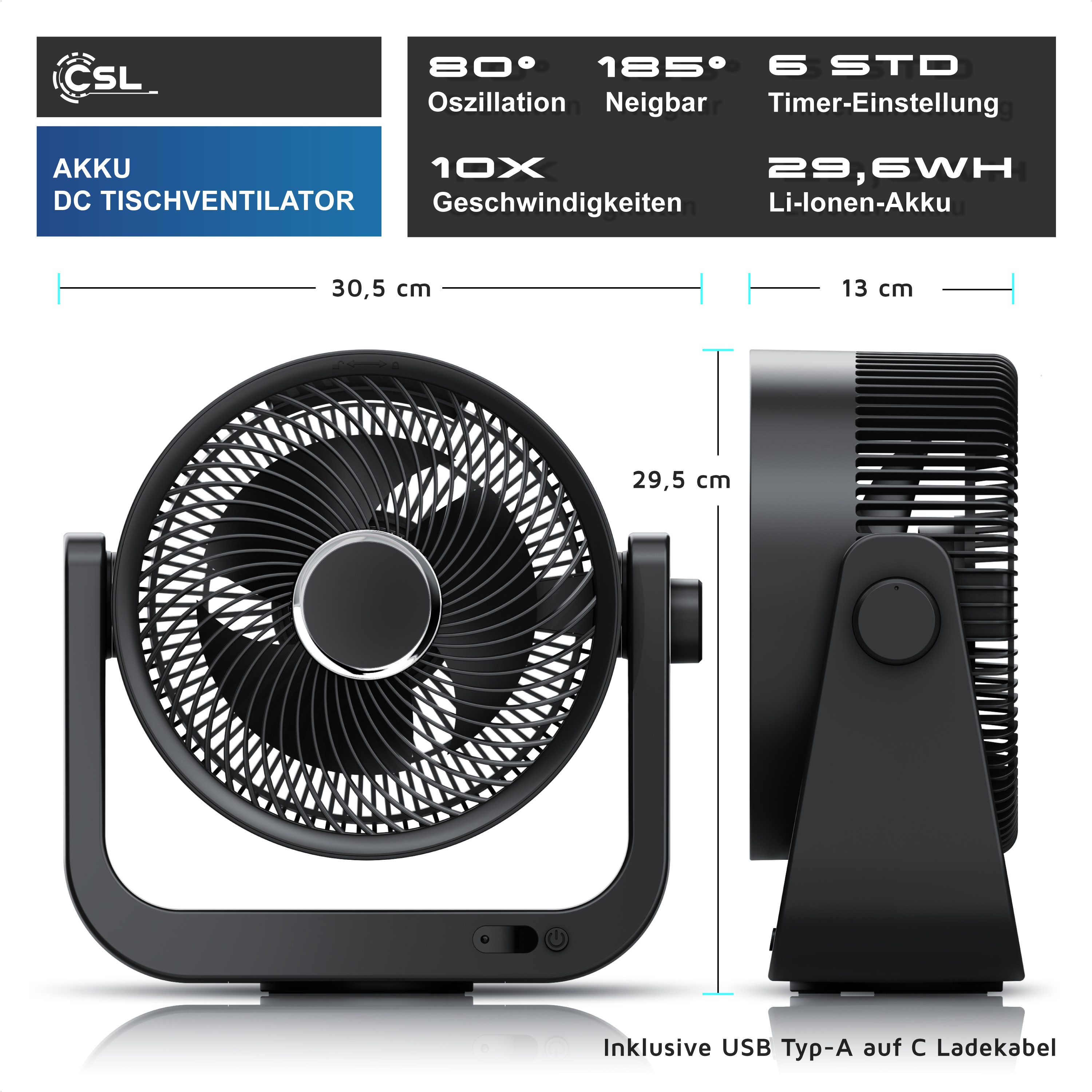 CSL Akku-Standventilator Tischventilator, USB Mini Desk Fan, Schreibtischve günstig online kaufen