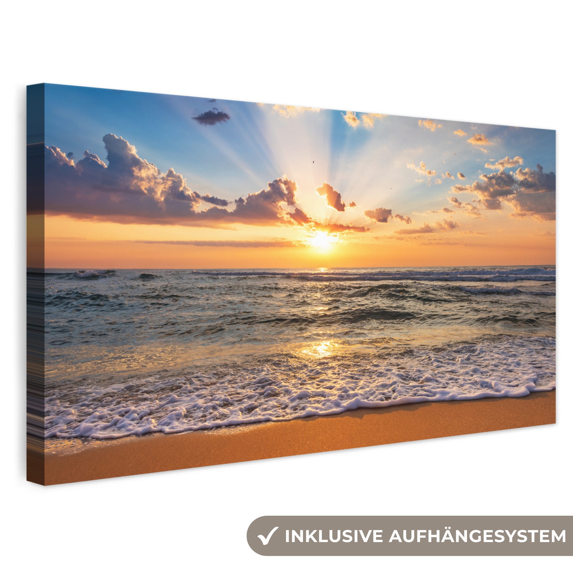 OneMillionCanvasses® Leinwandbild Panorama Strand - Sonnenuntergang - Meer - Wolken - Horizont, Fotodruck (1 St), Wandbild, Deko Schlafzimmer Wohnzimmer Flur 40x20 cm