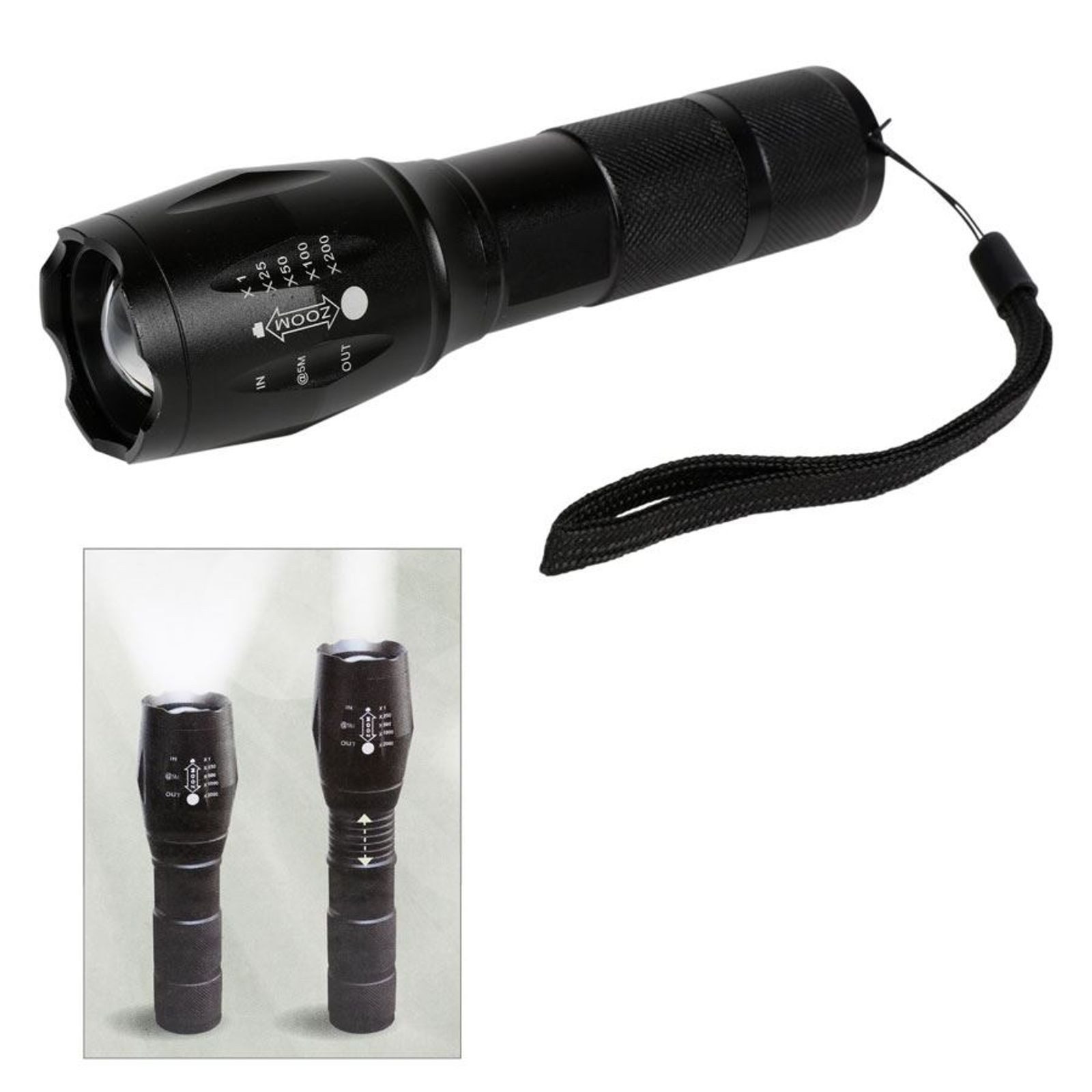 Deluxa LED Taschenlampe LED Taschenlampe Militär Polizei Zoom 1000m Leuchtweite Campinglampe (1-St)