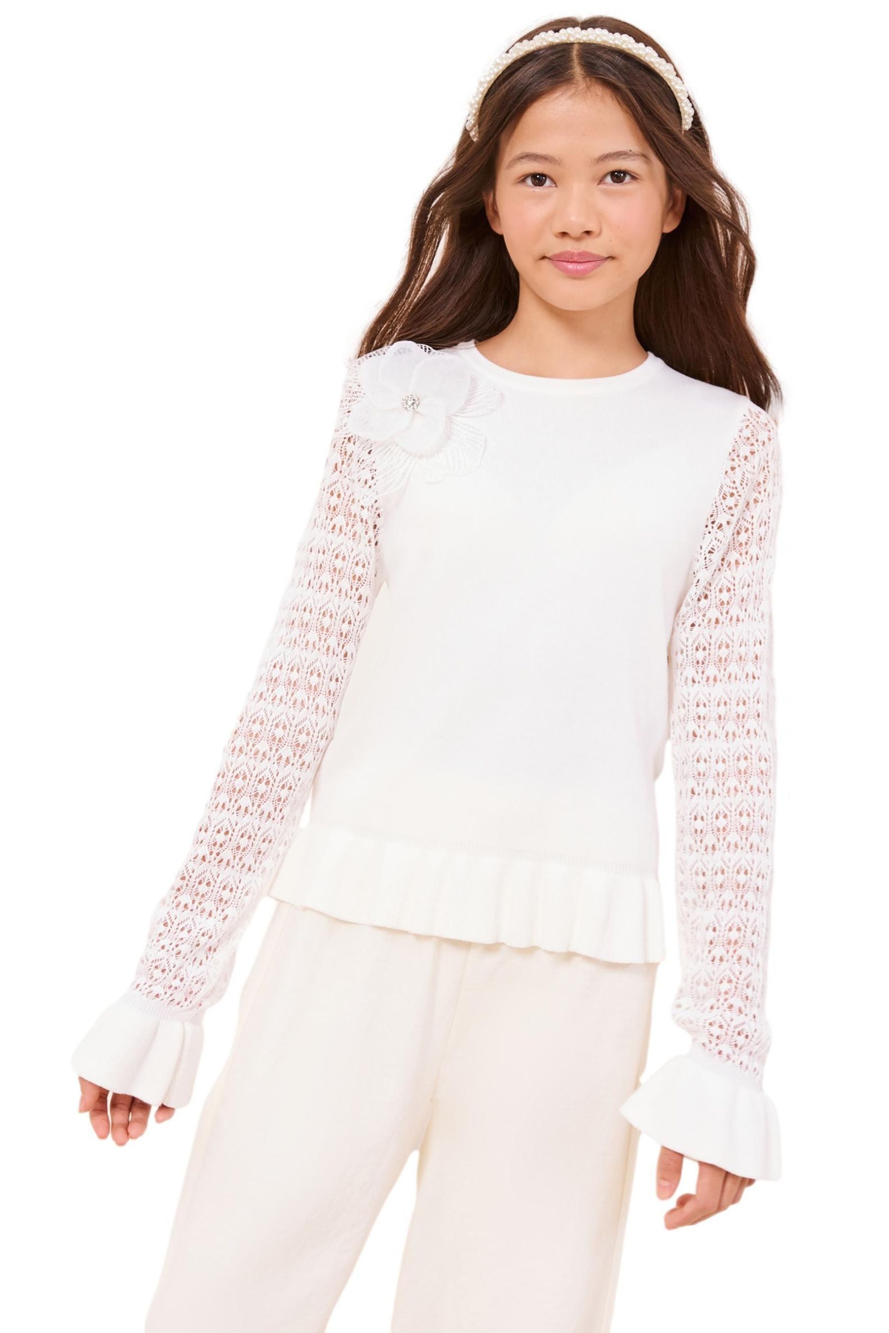 Vokuhila-Pullover Lipsy Strickpullover mit Schößchen und Spitze