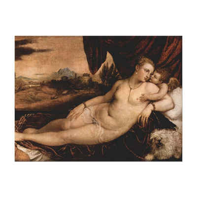 Bilderdepot24 Leinwandbild Alte Meister - Tizian - Venus mit Orgelspieler, Amor und Hund, Menschen