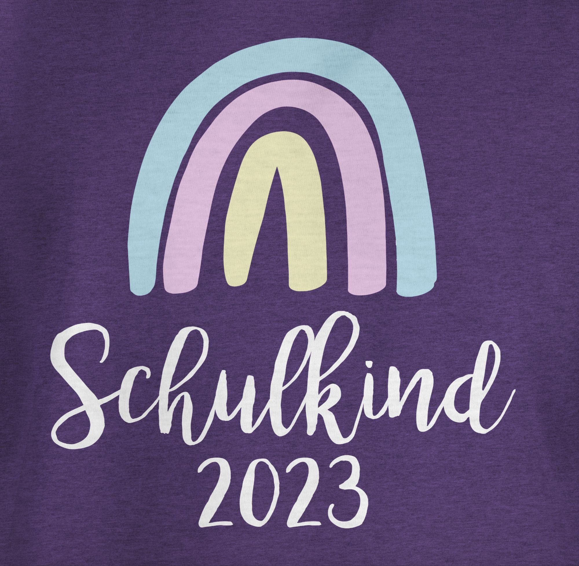 Mädchen T-Shirt Weiß Lila Regenbogen Pastell Einschulung Schulkind 2 Shirtracer / 2023 Meliert