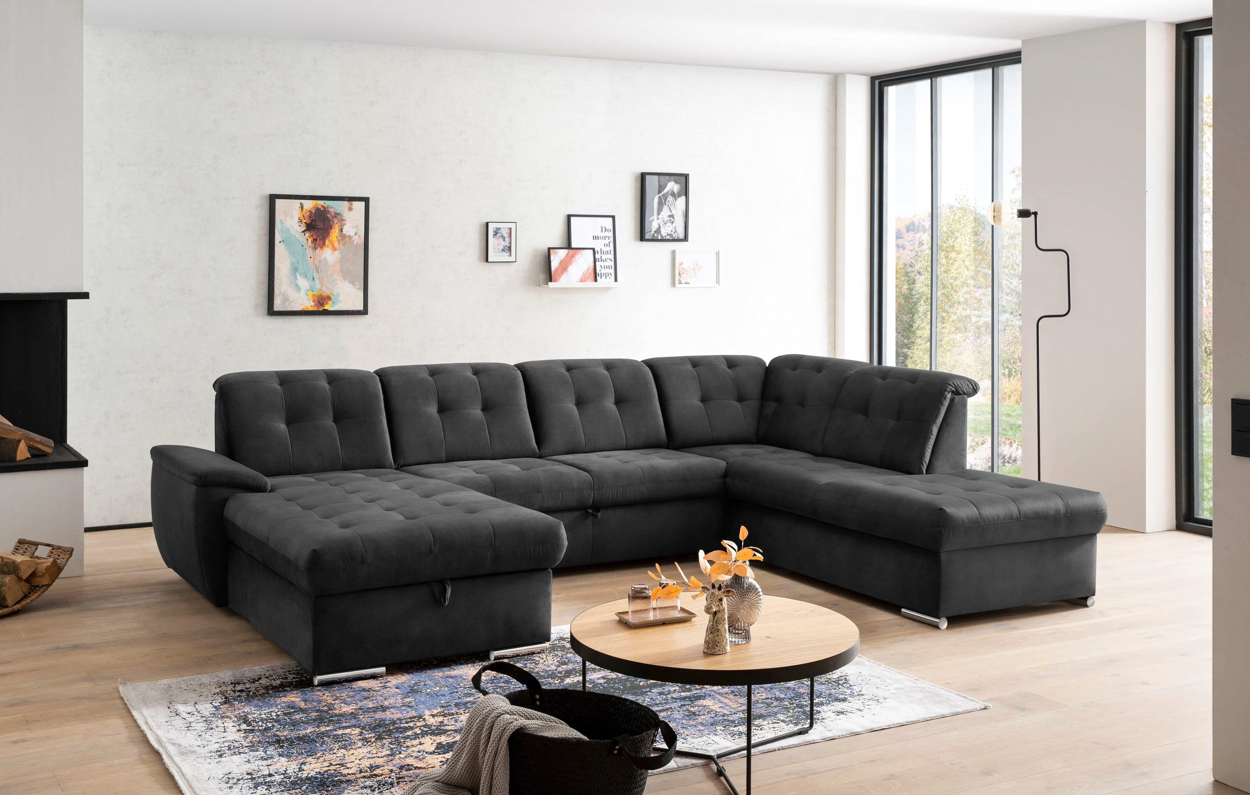 exxpo - sofa fashion Wohnlandschaft Durango, aufwendige Sitz- und Rückenverarbeitung, bequem, U-Form, inkl. Kopfteilverstellung, wahlweise mit Bettfunktion und Bettkasten