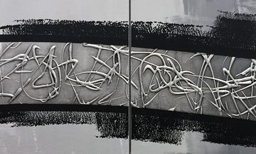 WandbilderXXL XXL-Wandbild Silver Melody 210 x 70 cm, Abstraktes Gemälde, handgemaltes Unikat