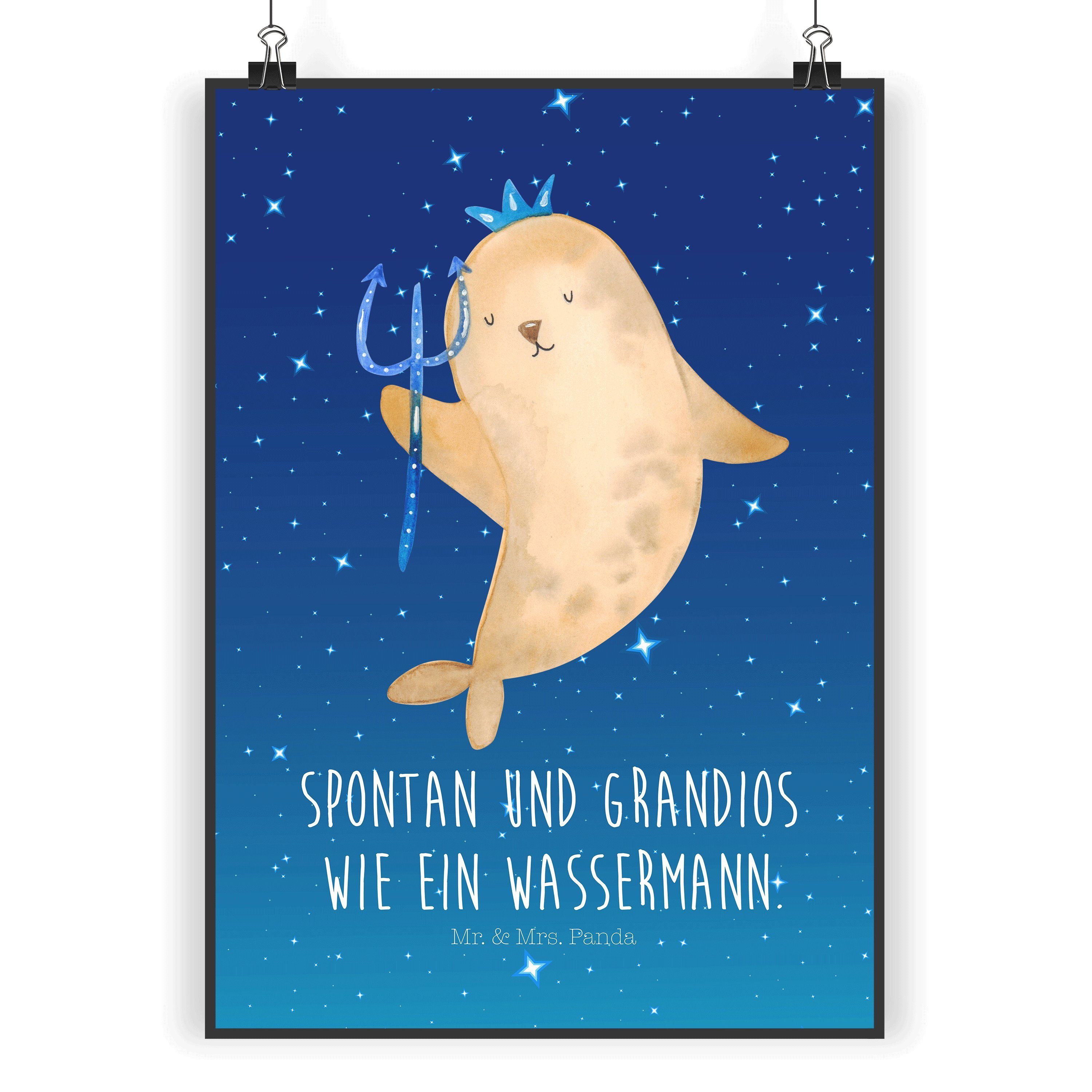 Mr. & Mrs. Panda Poster DIN A5 Sternzeichen Wassermann - Sternenhimmel Blau - Geschenk, Poste, Sternzeichen Wassermann (1 St)