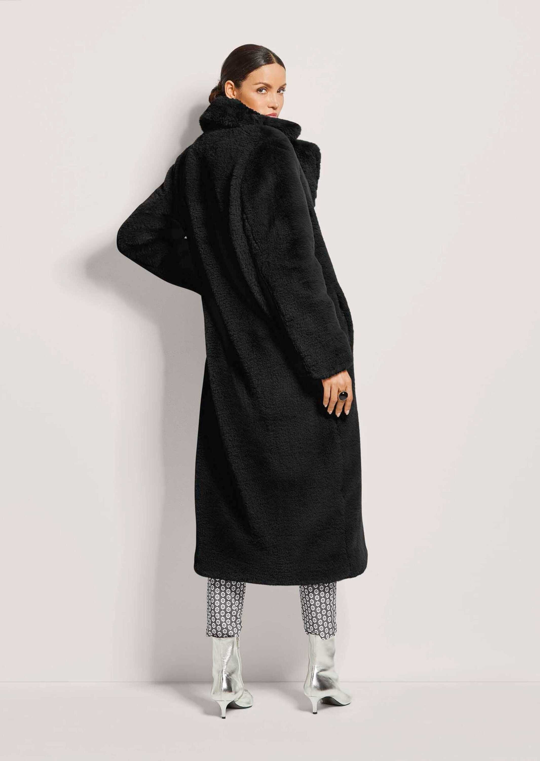 MADELEINE Kurzmantel Langer Faux-Fur-Mantel für Damen Kuscheliger Mantel mit Revers und Druckknöpfen