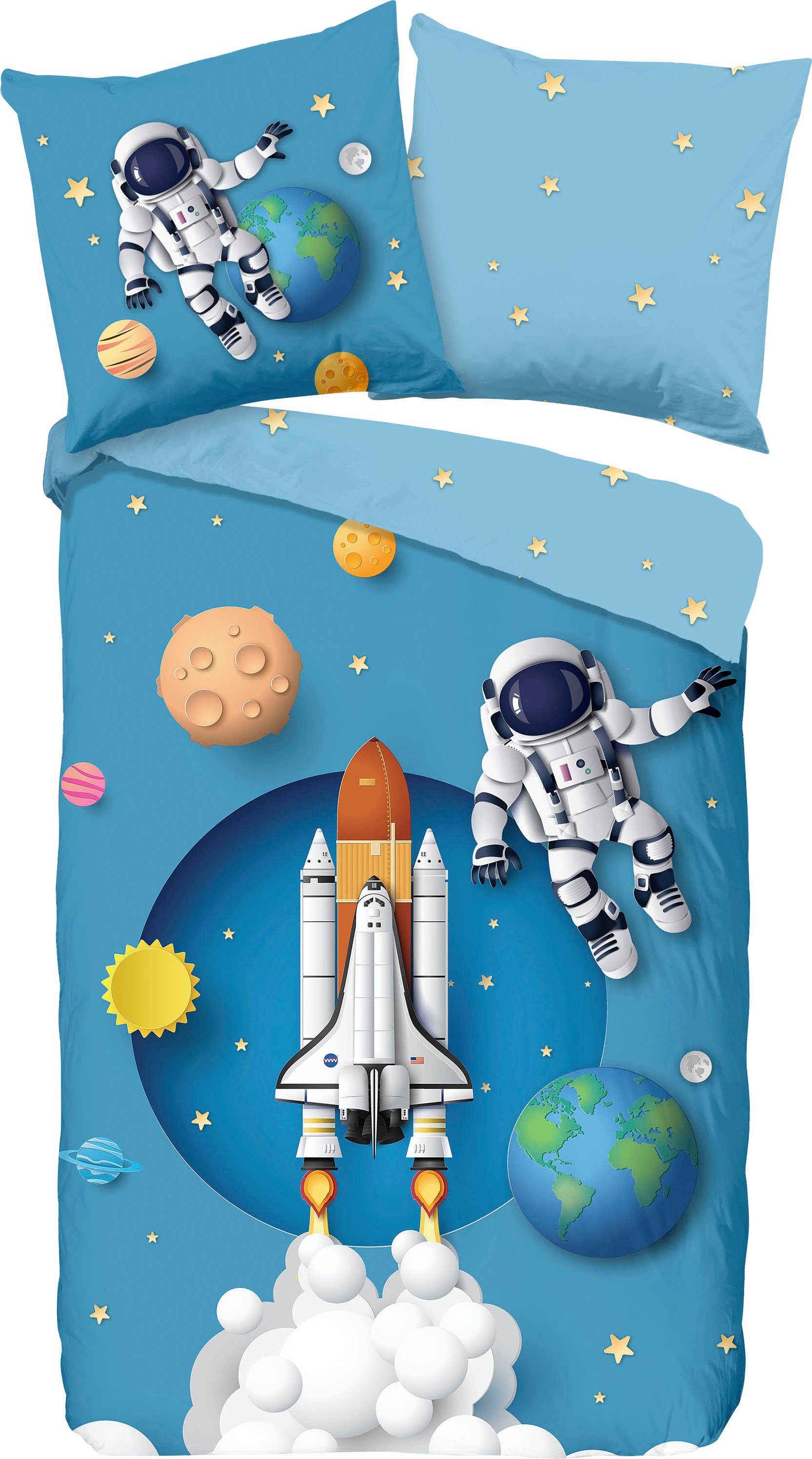 Möbel & Wohnen Bettwaren, wäsche & Matratzen ADELHEID Kinder Bettwäsche  ECHT RAKETE 100 x 135 cm blau astronaut sterne €51.9
