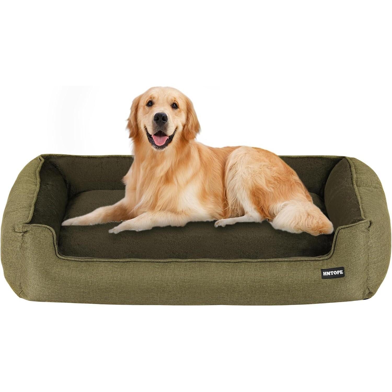 LuxusKollektion Hundebett Hundebett Hundesofa abnehmbar waschbar L 110 x B 86 x H 26 cm Olivgrün