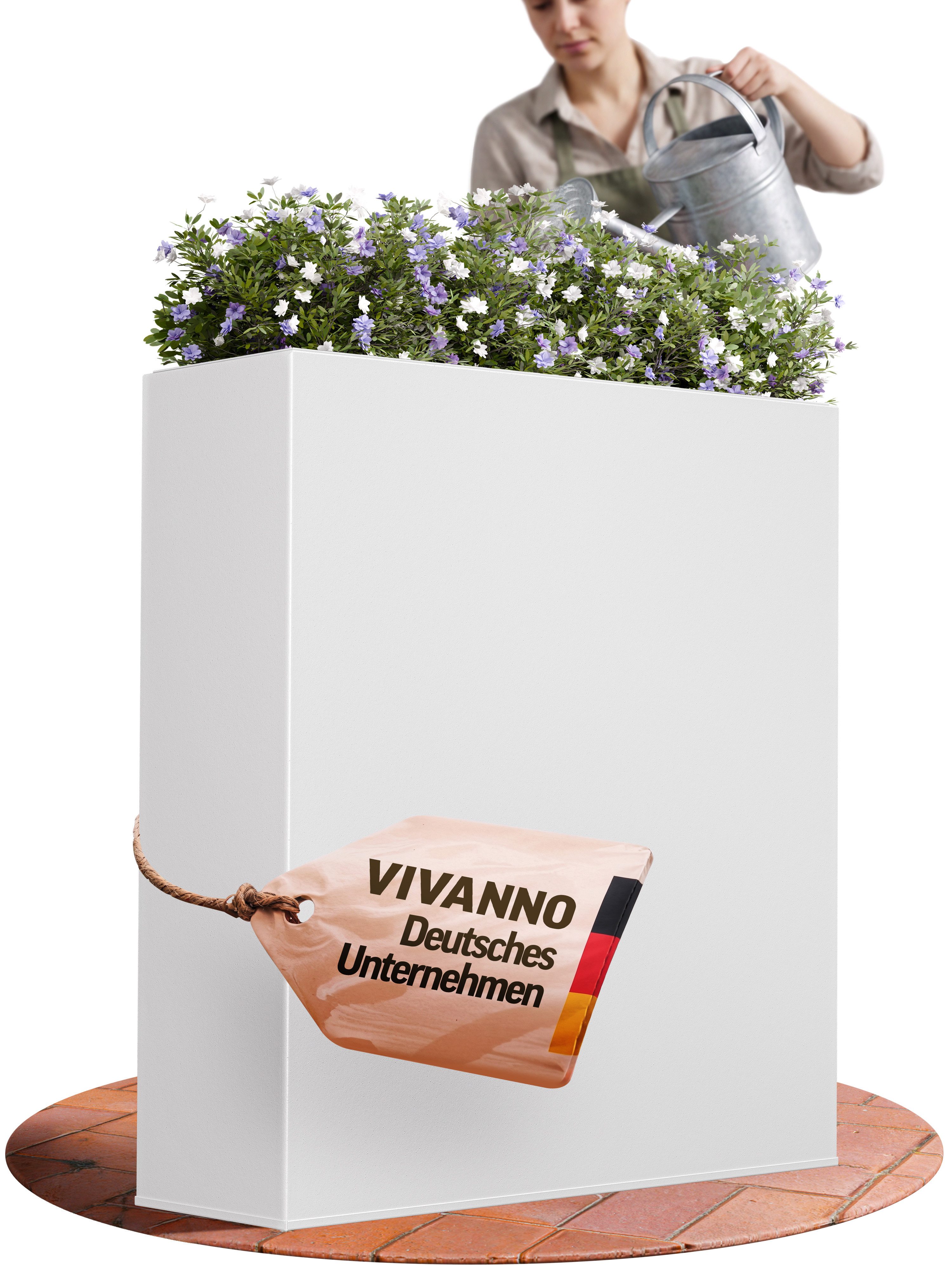 VIVANNO Pflanzkübel pulverbeschichtetes Stahlblech ELEMENTO Kasten - Weiß Matt (1 St), 75x25x90 cm
