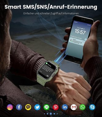 Sross Smartwatch für Herren, 1,83Zoll Touch-Farbdisplay mit Bluetooth Anrufe Smartwatch Sportuhr mit Blutdruck,SpO2,Herzfrequenz,Schrittzähler,Nachrichtenerinnerung, IP67 Wasserdicht,24 Sportmodi fitnessuhr für Android-iOS