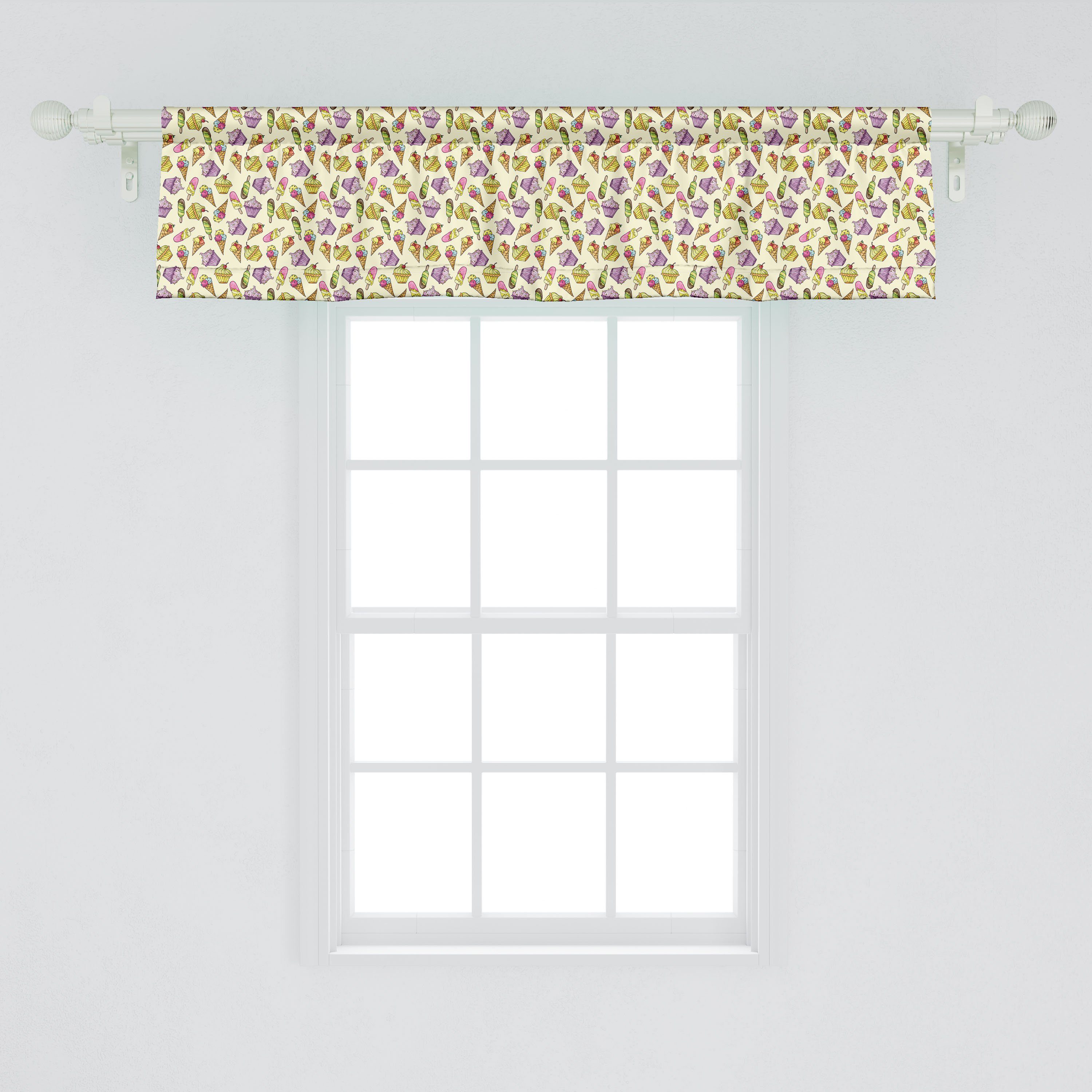 Scheibengardine Vorhang Volant für Stangentasche, mit Schlafzimmer leckere Kuchen Eis Dekor Abakuhaus, Microfaser, Küche kleine