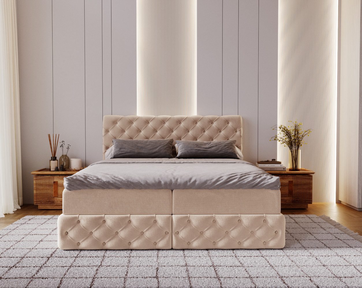 Kaiser Möbel Boxspringbett Chesterfield-Kontinentalbett Luxury Stoff günstig online kaufen