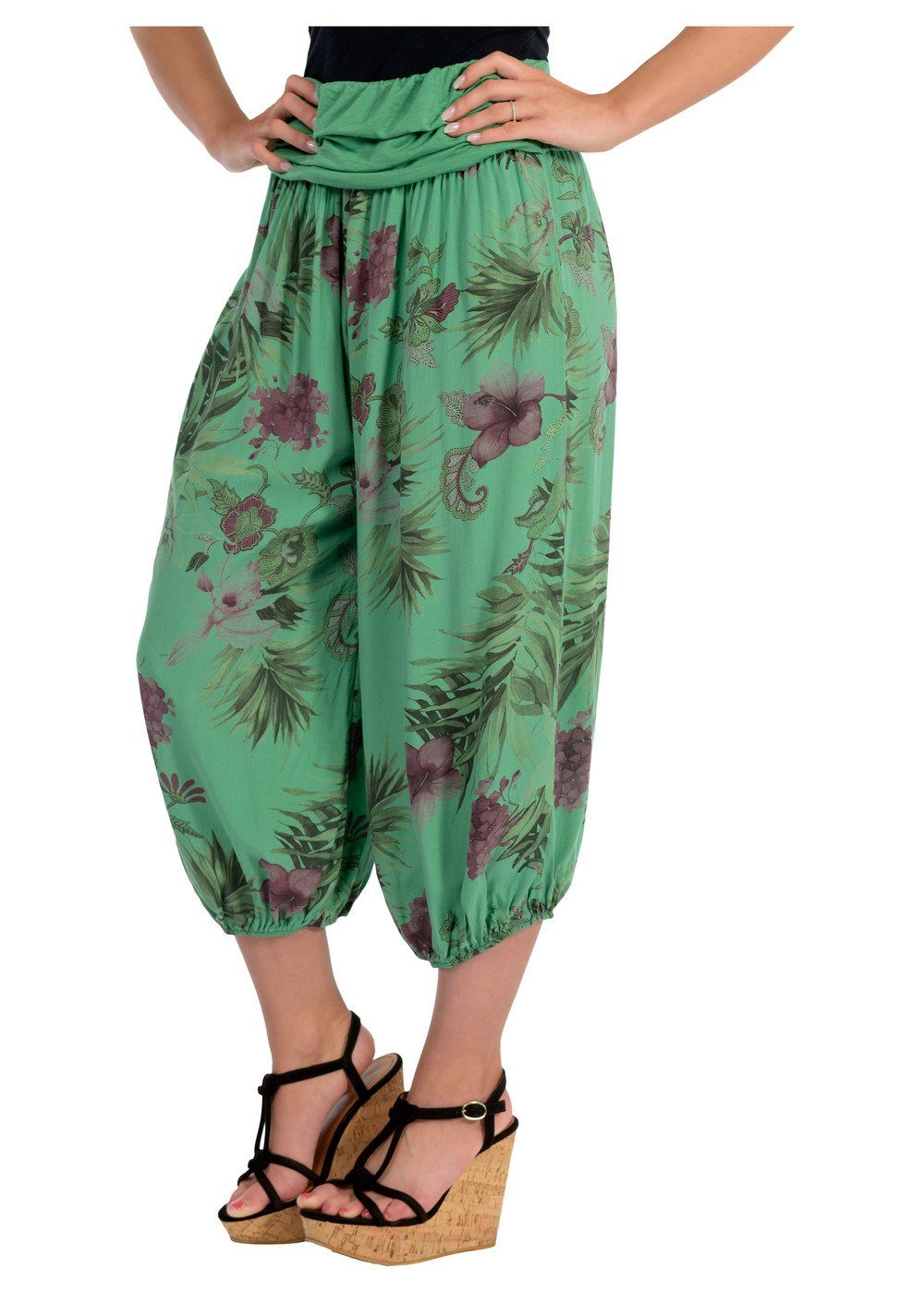 malito more than fashion Haremshose 8938 Aladinhose mit floralem Muster Einheitsgröße grün