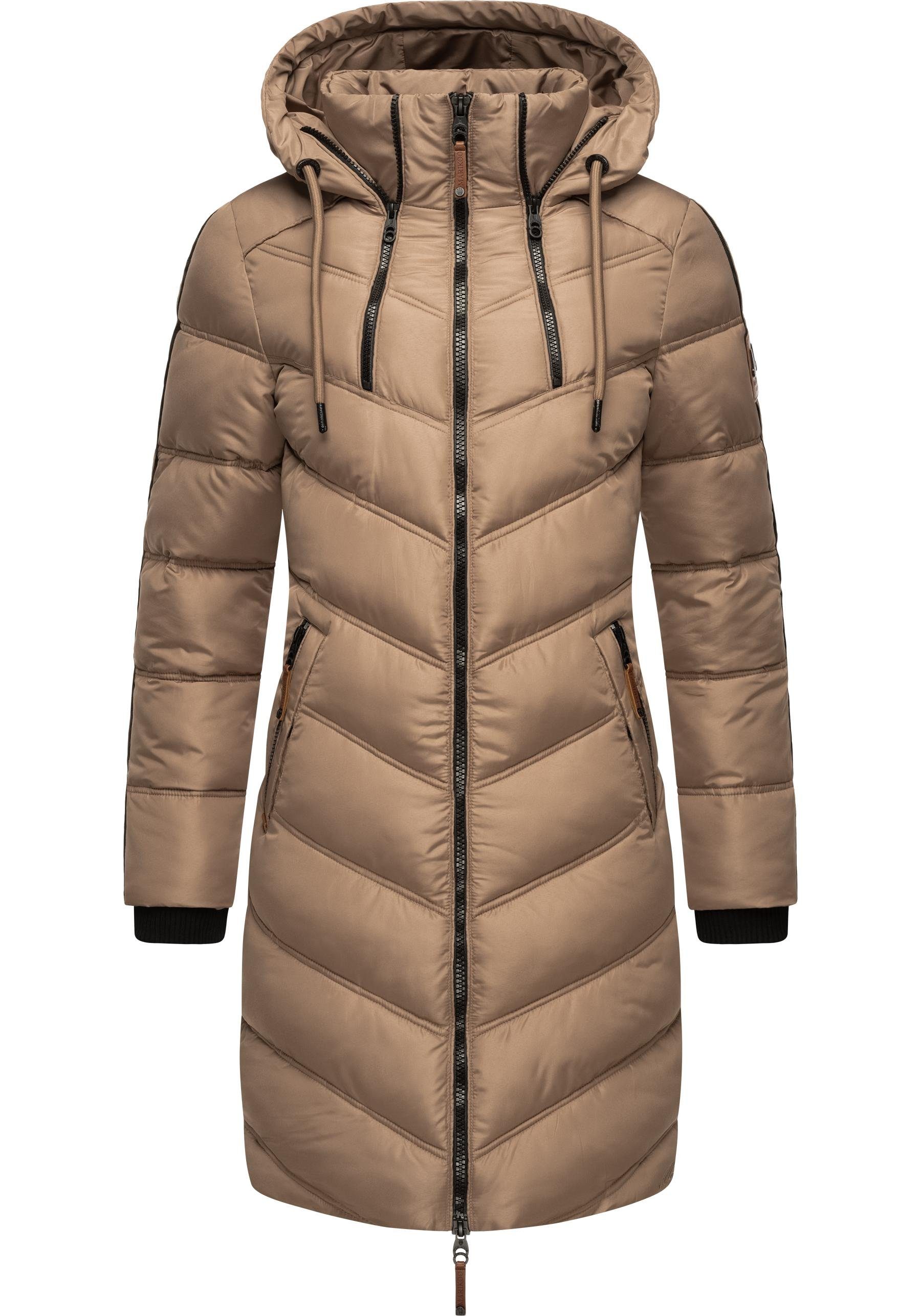 Marikoo Wintermantel Armasa modischer Damen Winter Steppmantel mit Kapuze
