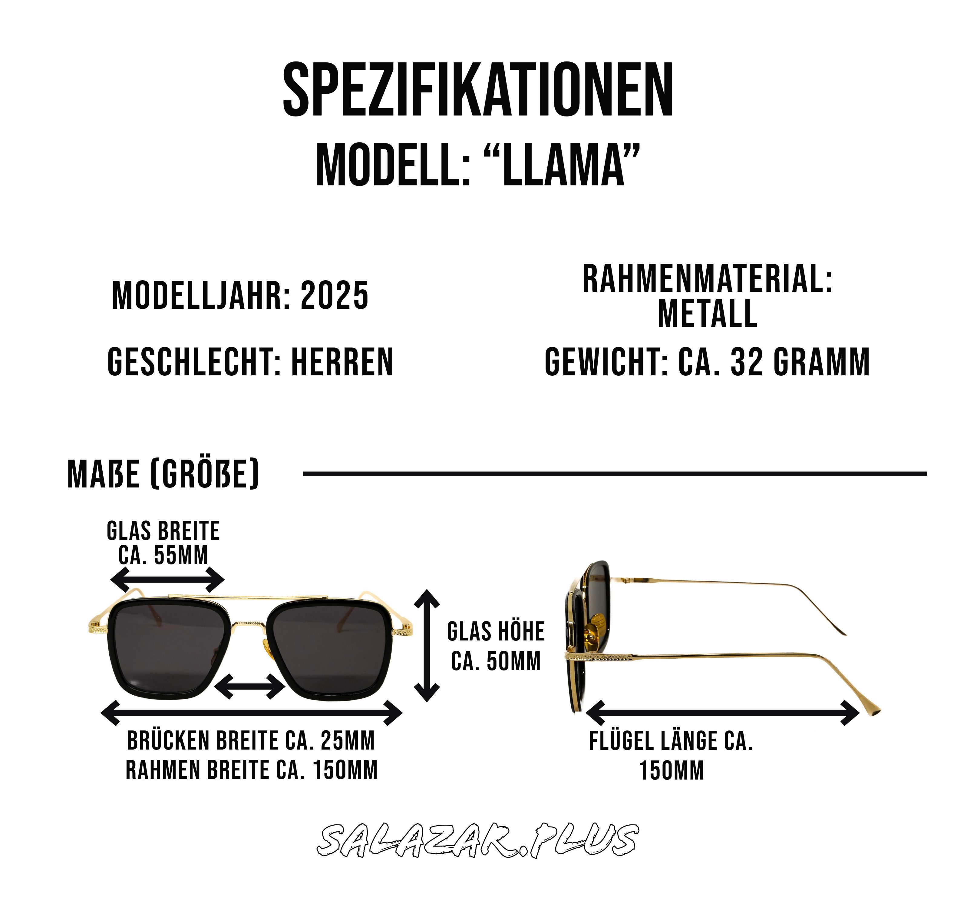 salazar.plus Sonnenbrille Pilotenbrille Rechteckig 2 Farben Herren Brille – Bild 5 von 5