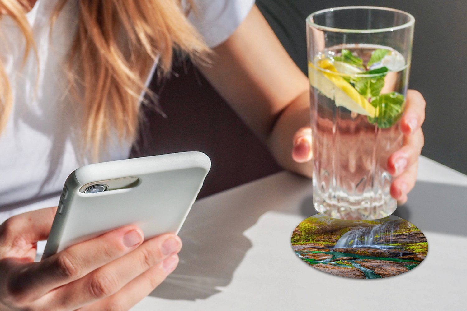 MuchoWow Glasuntersetzer Natur - 6-tlg., - Bäume Pflanzen Zubehör Gläser, Getränkeuntersetzer, Tasse, für Tassenuntersetzer, Sonne, Wasserfall - - Becher Korkuntersetzer