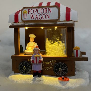 e4fun Weihnachtsdorf Popcornstand mit LED Beleuchtung,Musik,bewegendens Popcorn