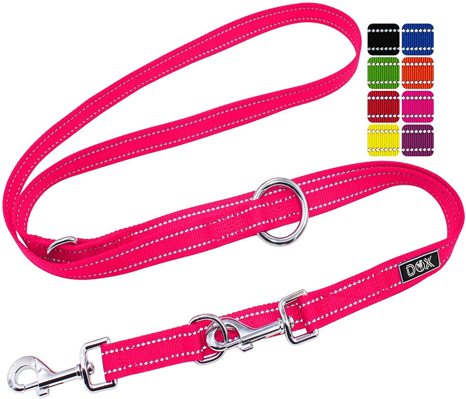 DDOXX Hundeleine Hundeleine Nylon, reflektierend, 3fach verstellbar, 2m, Pink