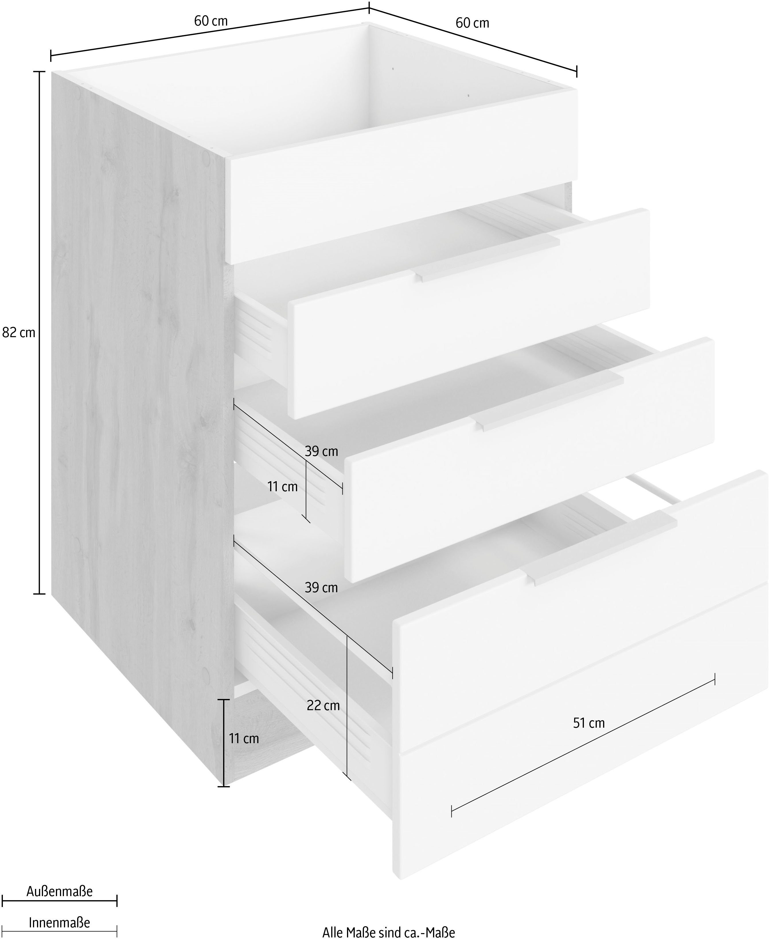 HELD MÖBEL Kochfeldumbauschrank Luhe 60 hochwertige Lisene grau breit, | mit waagerechter wotaneiche MDF-Fronten cm Matt/wotaneichefarben